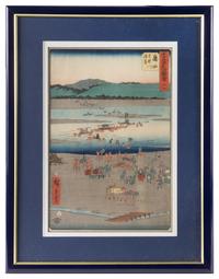 Utagawa Hiroshige, (Japanese, 1797-1858), The Suruga Bank of the Oi River near Shimada from the series Pictures of the Famous Places on