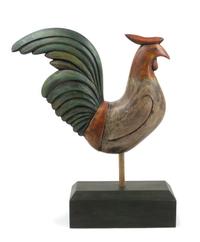 A Carved and Painted Rooster Ornament Height 14 inches. — SIGNED WILL KURTZ, DATED 2002