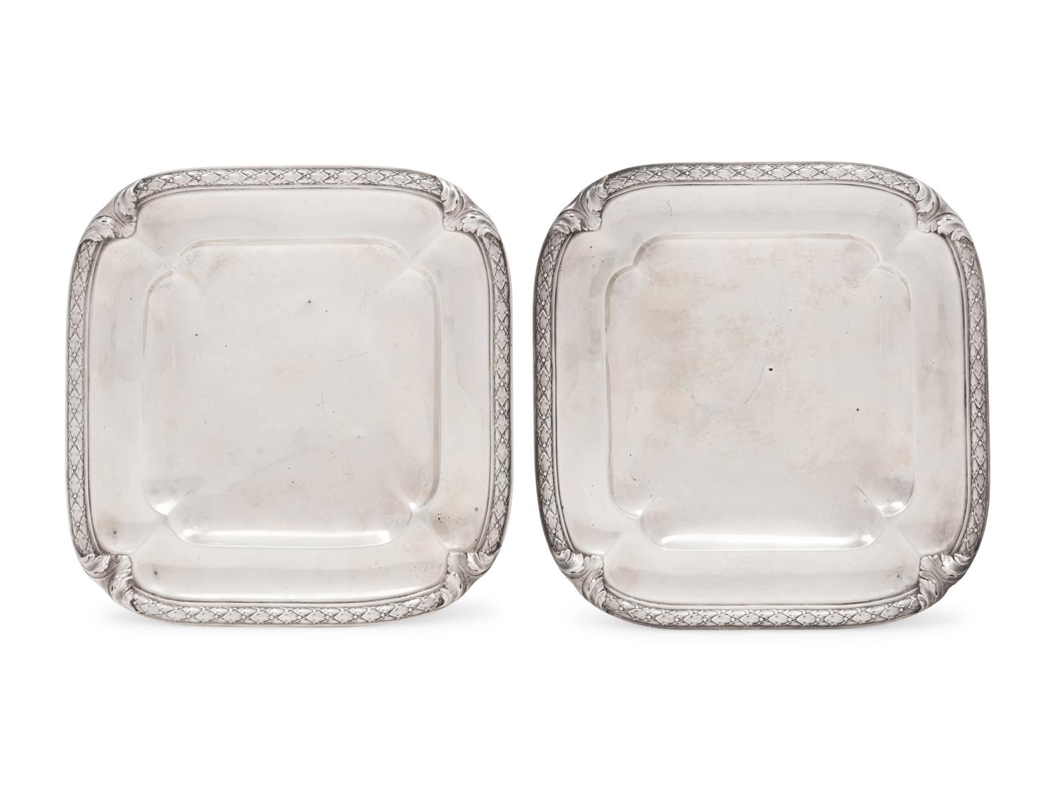 A Pair of French Silver Square Dishes