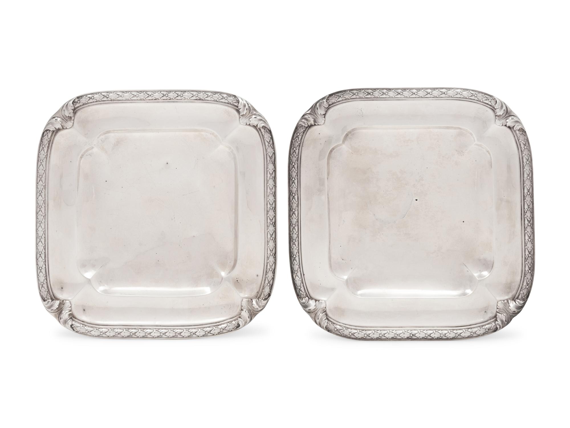 A Pair of French Silver Square Dishes