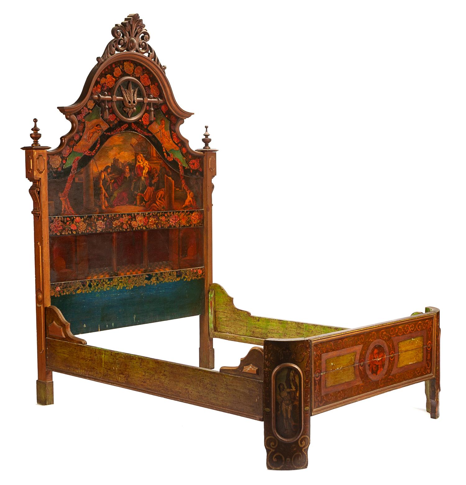 An Italian Renaissance Style Painted Bed Height 96 x width 61 x depth 80 inches. — 19TH CENTURY