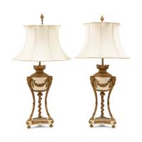 Pair of Louis XVI Style Gilt Bronze and White Marble Table Lamps