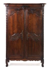 A French Provincial Oak Armoire, Height 83 1/2 x width 56 x depth 21 1/2 inches.