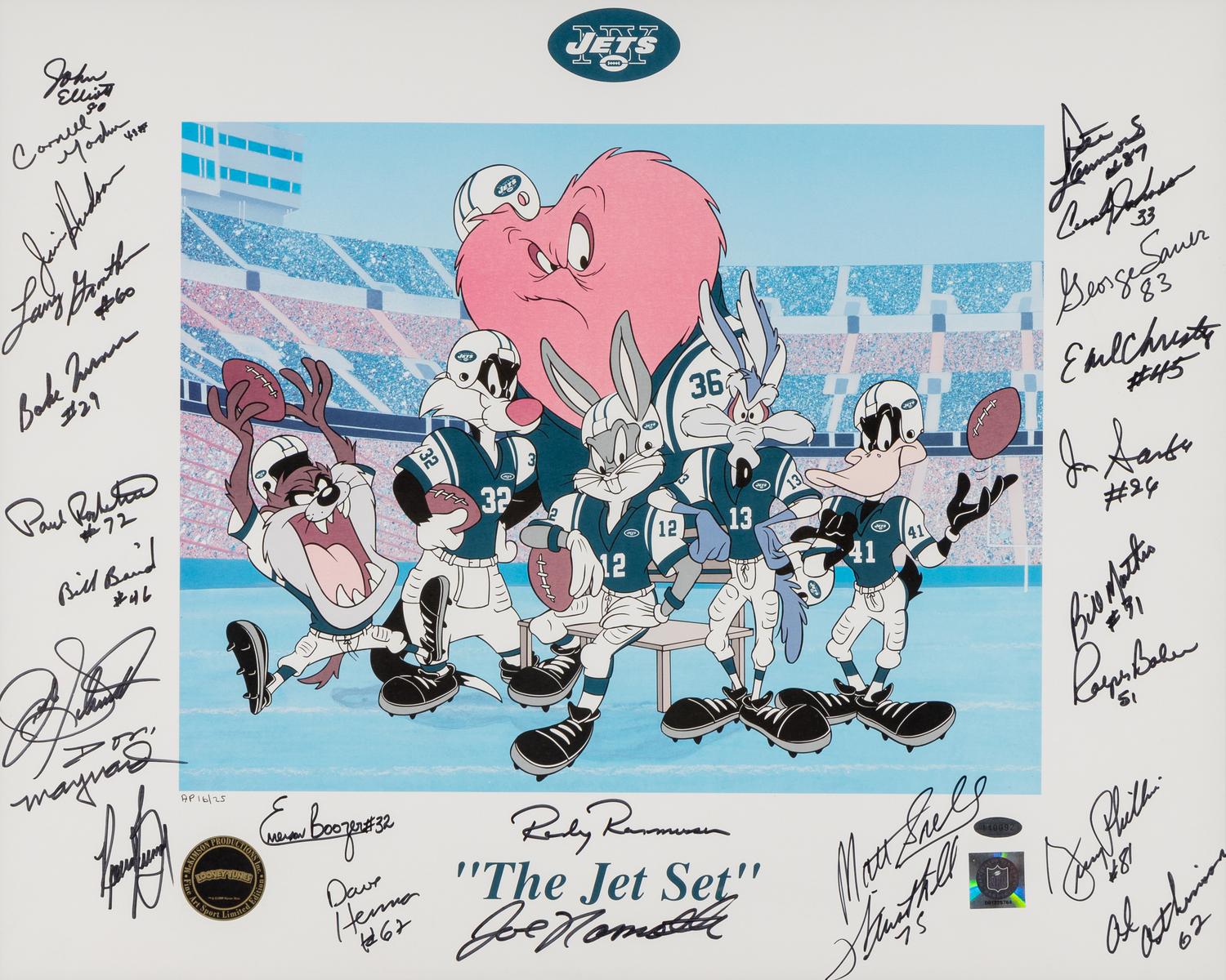 A 1969 New York Jets Team Signed Looney Tunes "The Jet Set" Animation Cel lncluding Joe Namath,