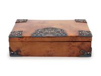 A Russian Silver and Enamel Mounted Birchwood Table-Top Cigar Box