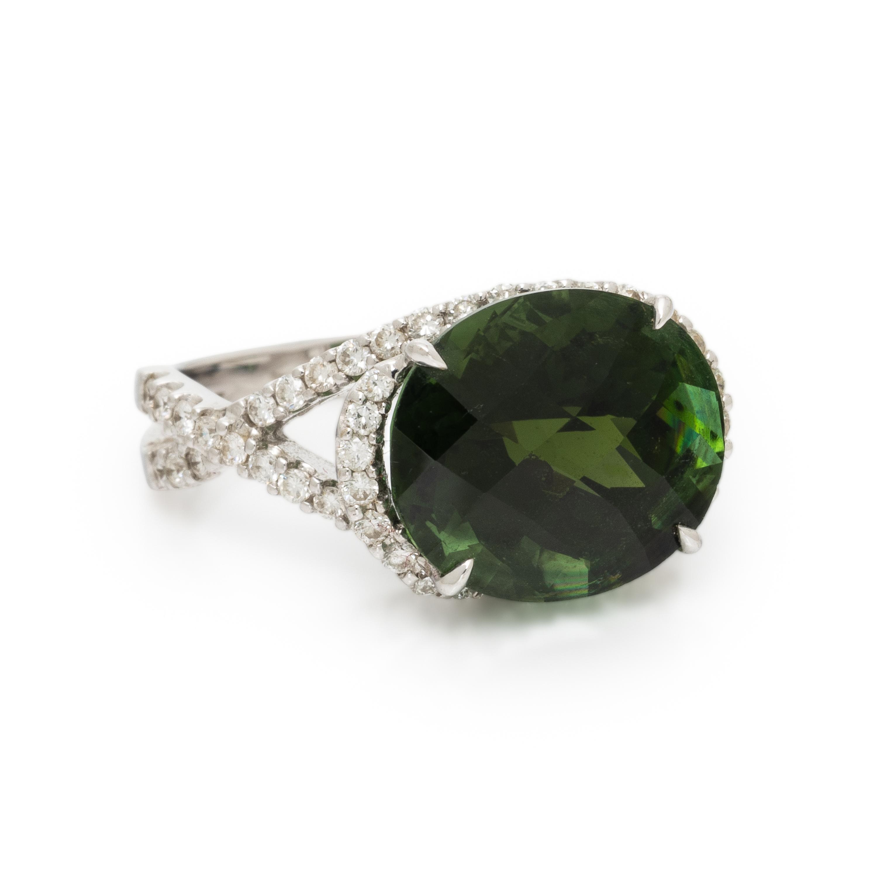 Green Tourmaline, Diamond, and White Gold Ring