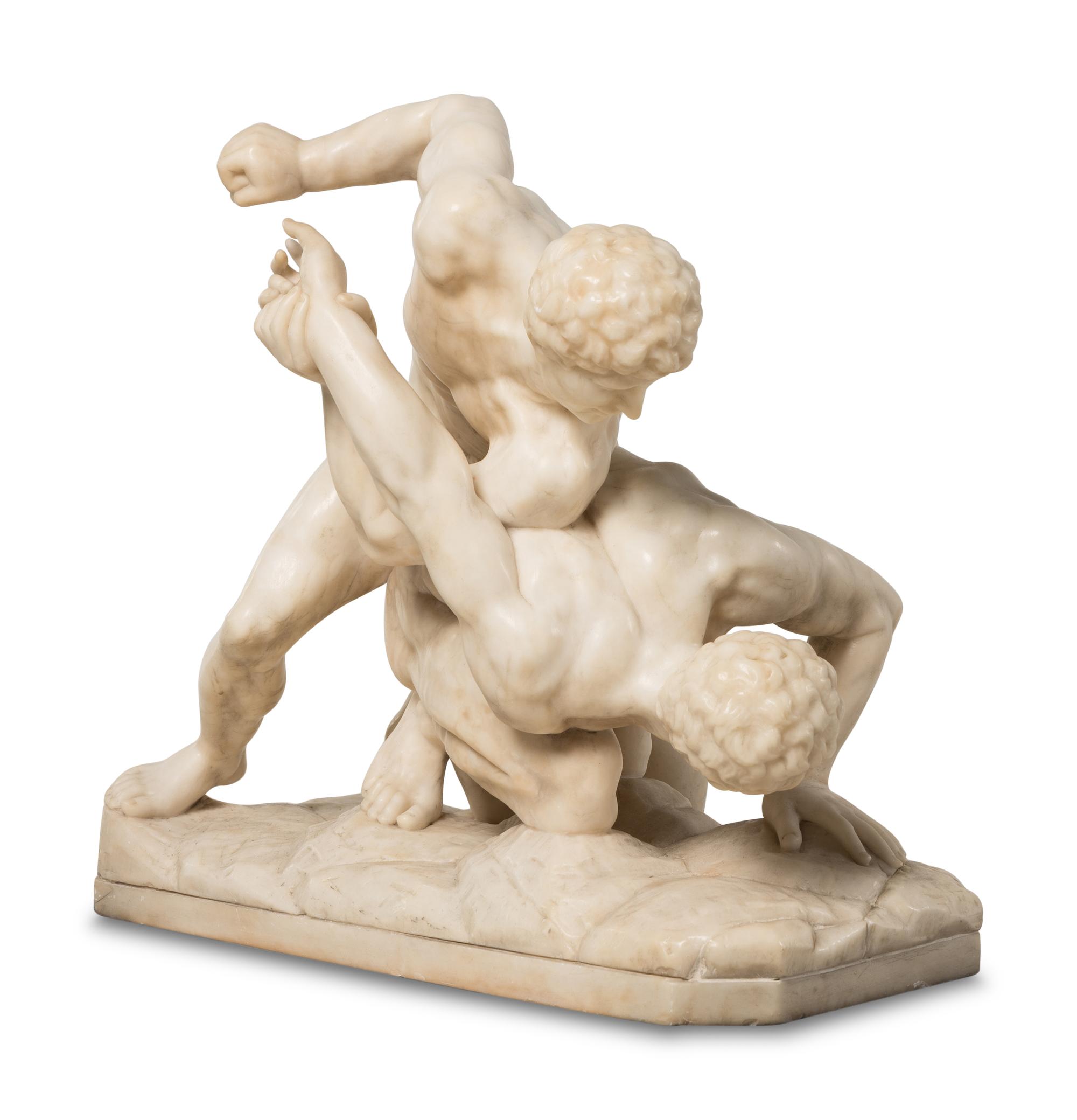 An Italian Carved Marble Figural Group of The Wrestlers