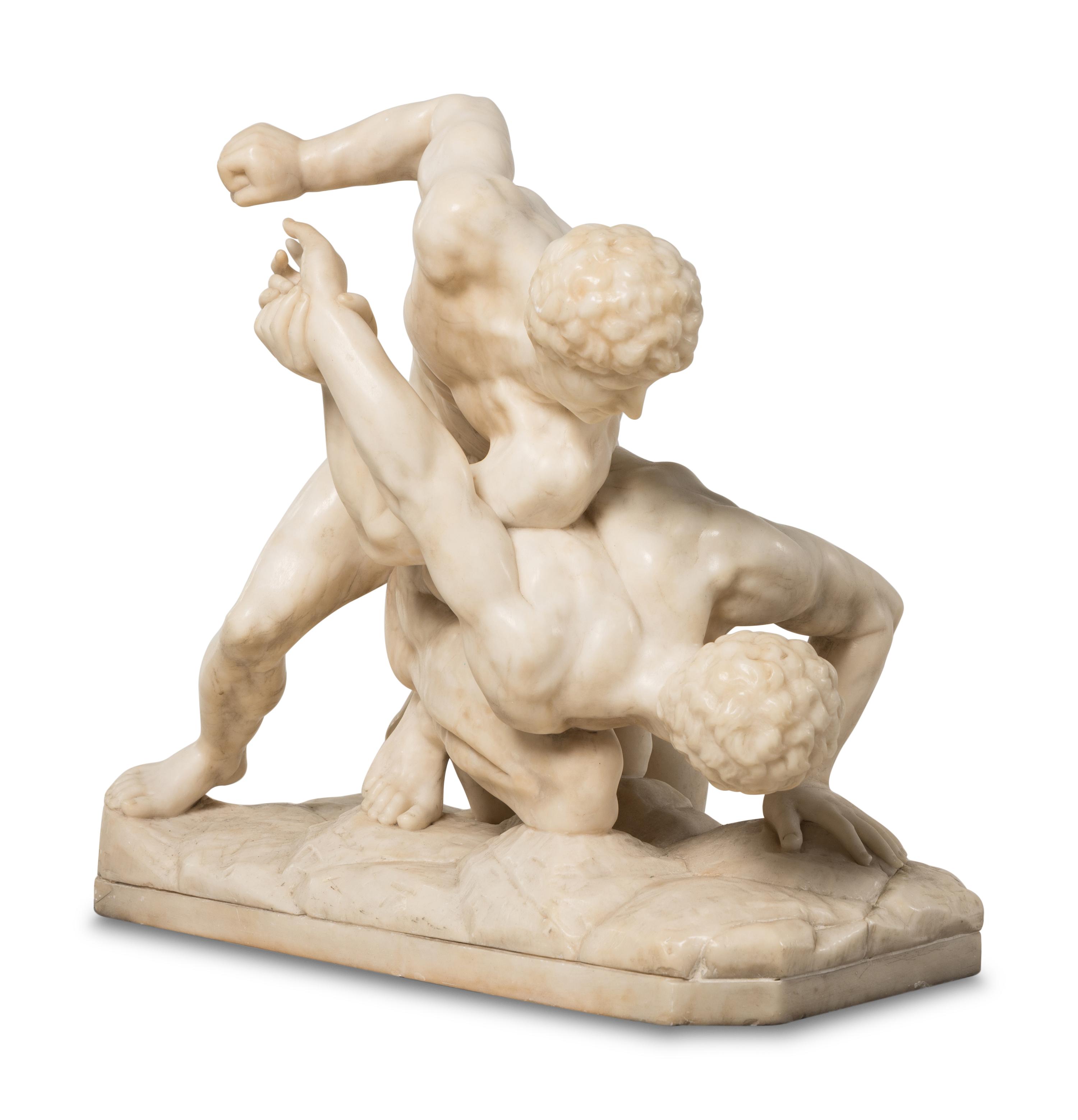 An Italian Carved Marble Figural Group of The Wrestlers