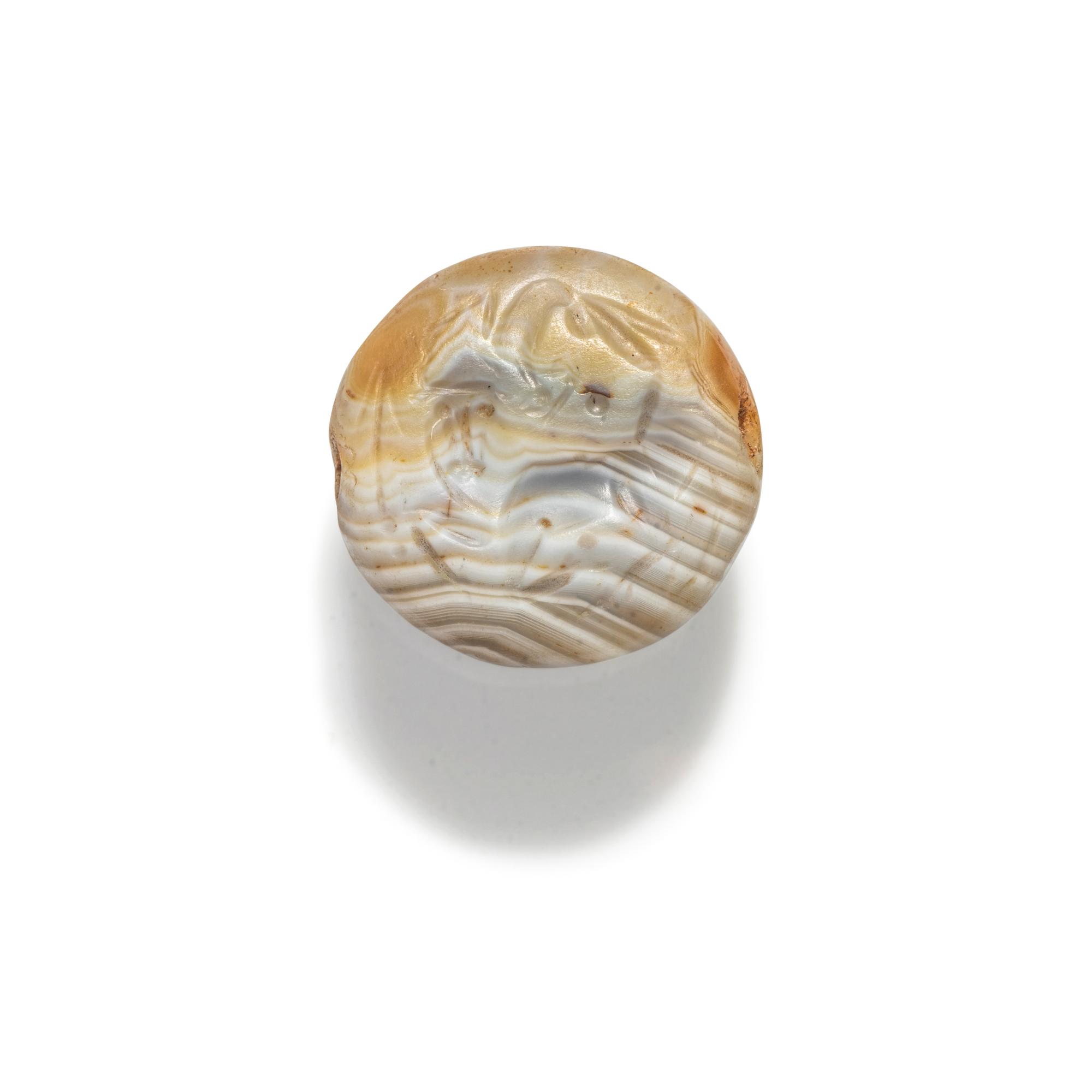 A Minoan Banded Agate Lentoid with an Acrobat Leaping Over a Bull
