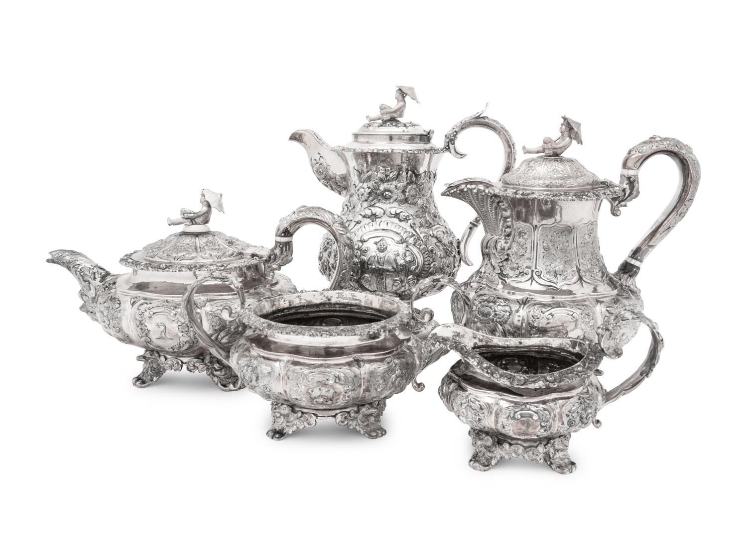 An Assembled George IV Silver Five-Piece Tea and Coffee Service