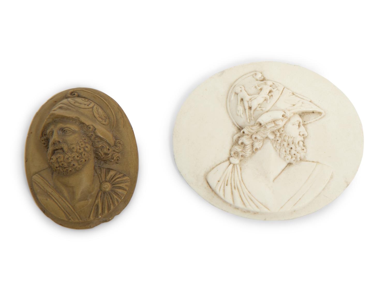 Two Italian Carved Portrait Plaques Depicting Ajax