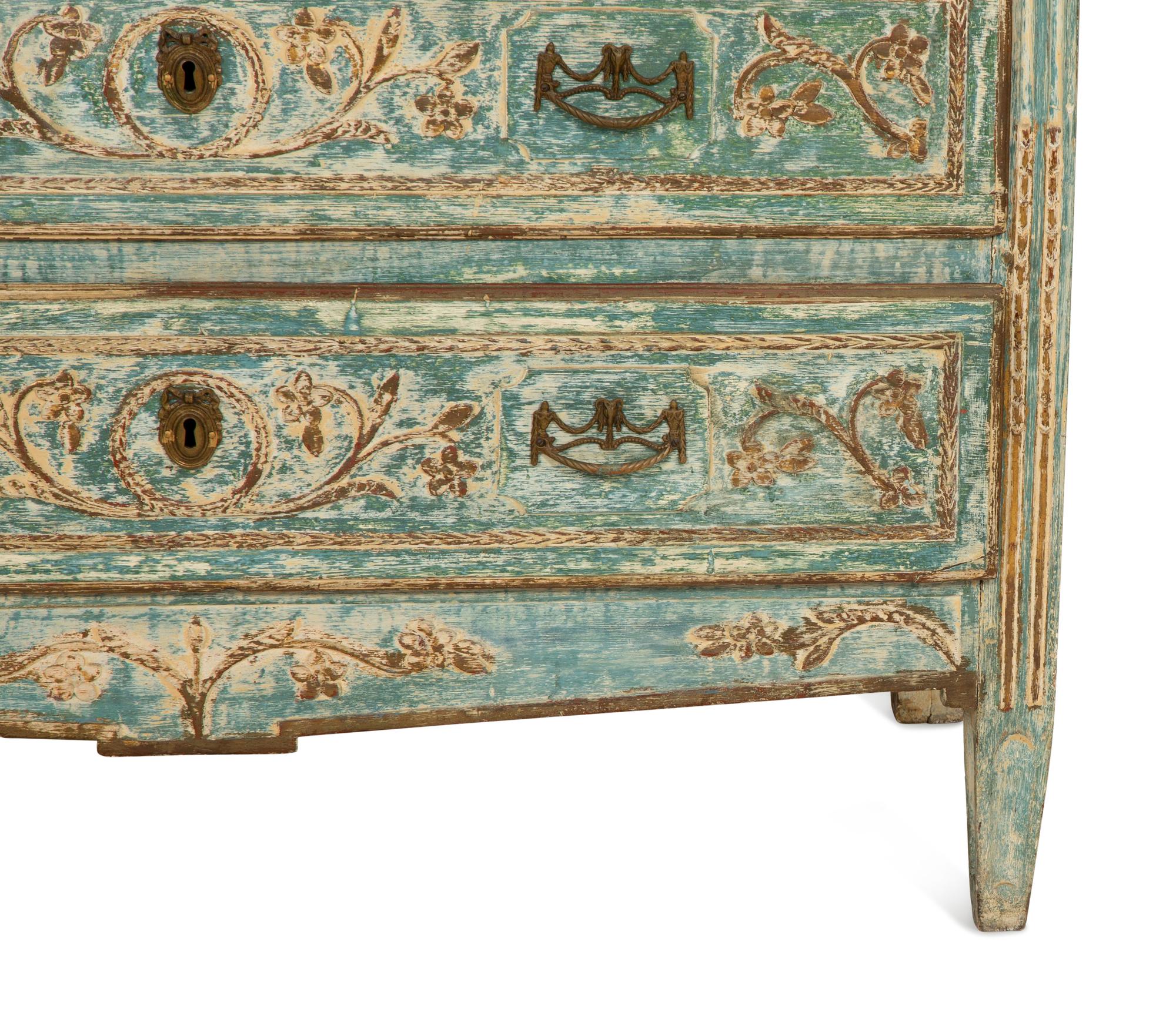 A North European Neoclassical Blue-Painted Commode