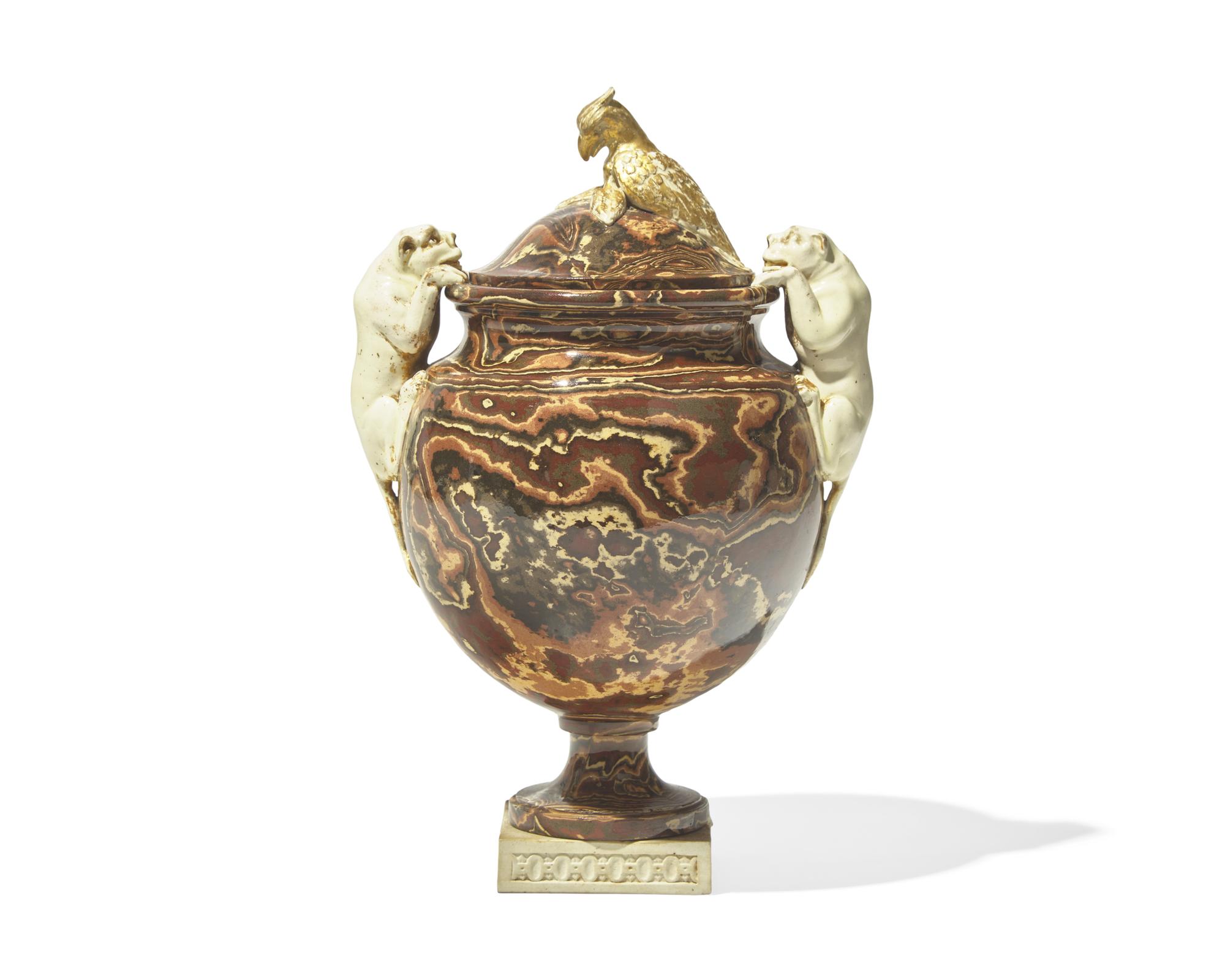 A Wedgwood and Bentley Agateware Vase and Cover