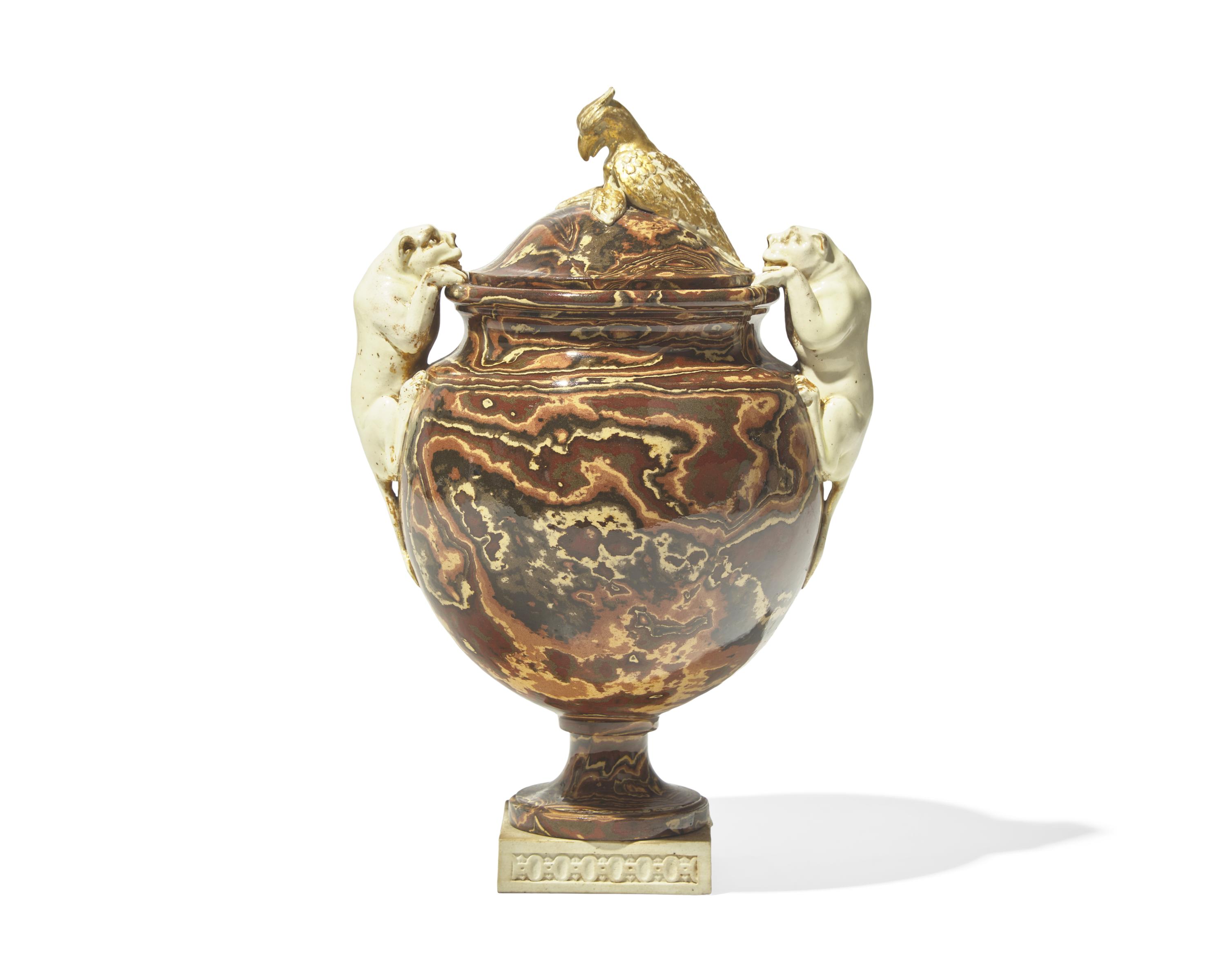 A Wedgwood and Bentley Agateware Vase and Cover