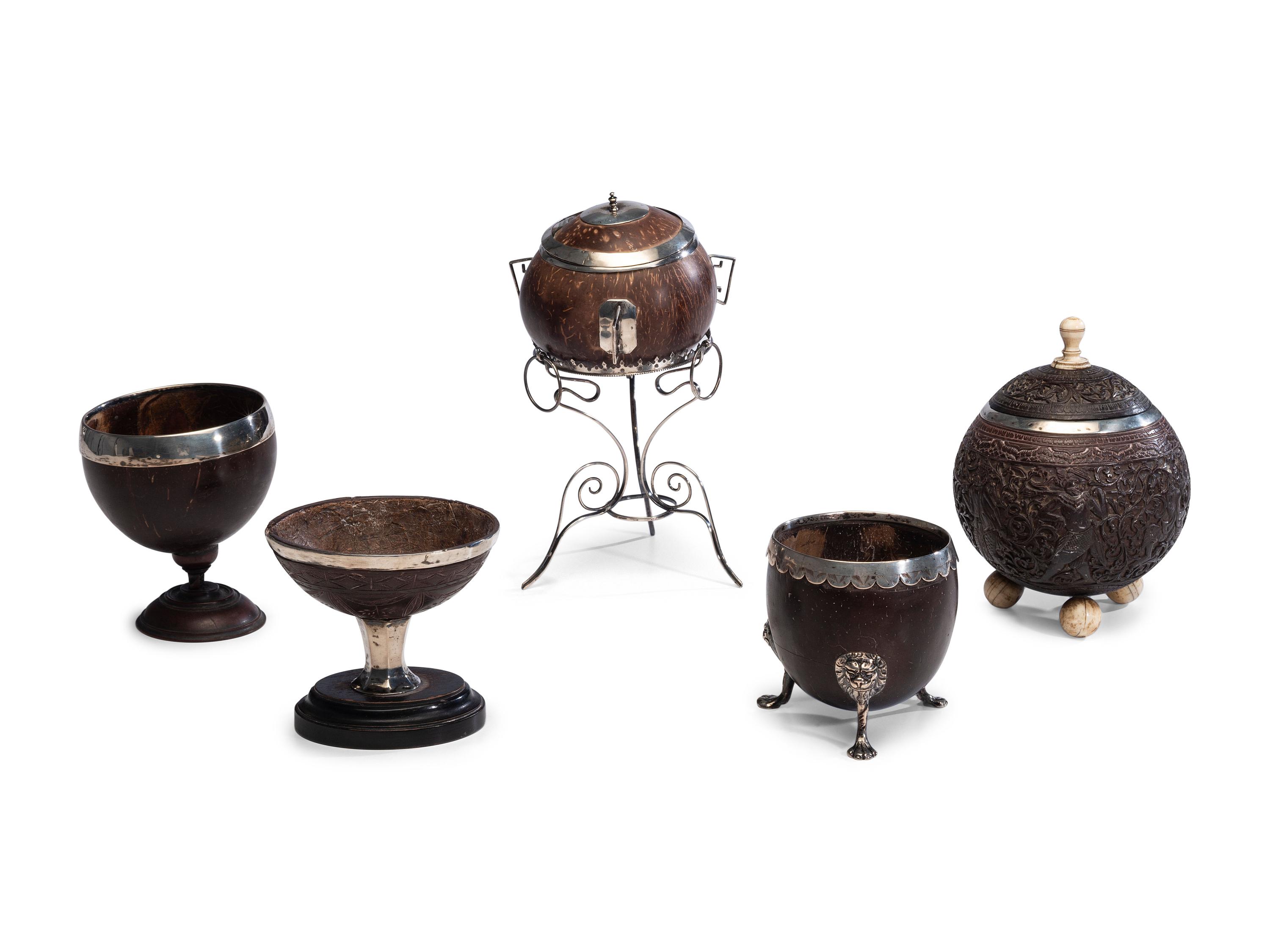 Five Silver Mounted Coconut Wares