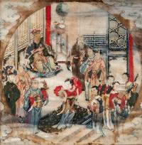 A Chinese Painted Dream Stone Inset Wood Table Screen