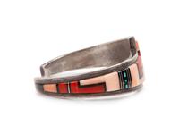 Silver Cuff Bracelet, with Mosaic Inlay Coral, Turquoise, and Jet