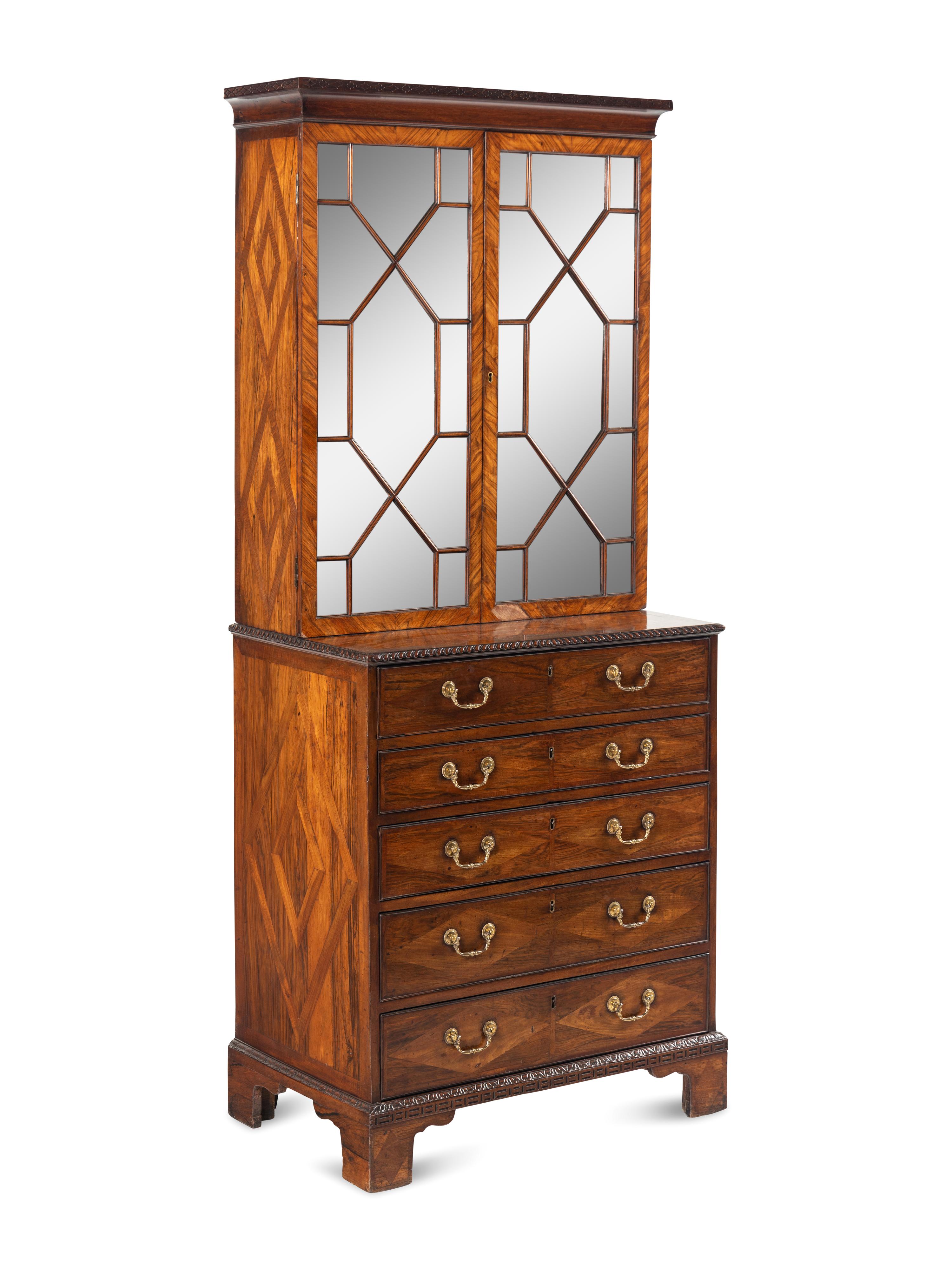 A George II Kingwood Parquetry Bureau Cabinet