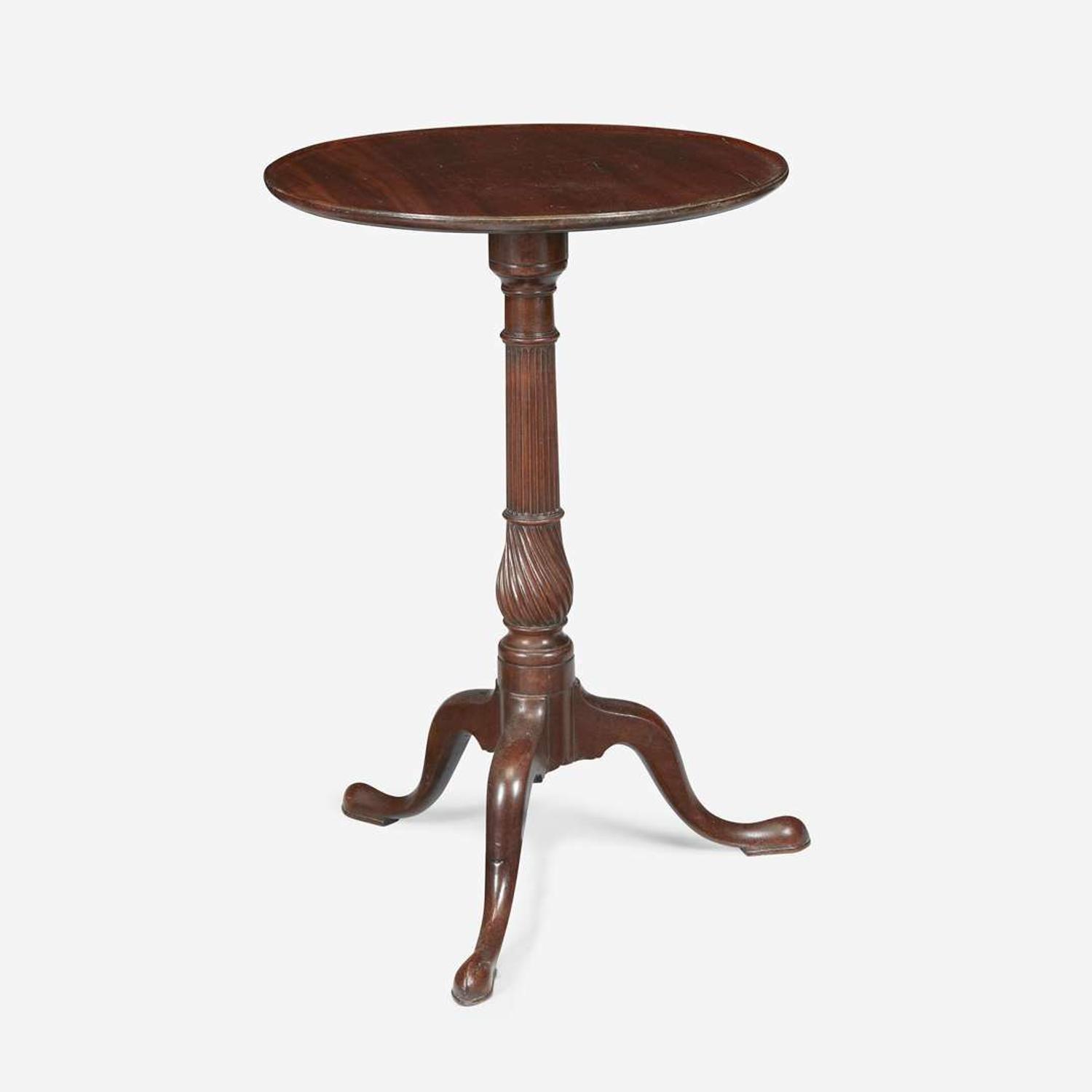 A Federal carved mahogany candlestand together with turned wood bowl The table probably Rhode Island, late 18th century and 19th century