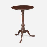 A Federal carved mahogany candlestand together with turned wood bowl The table probably Rhode Island, late 18th century and 19th century