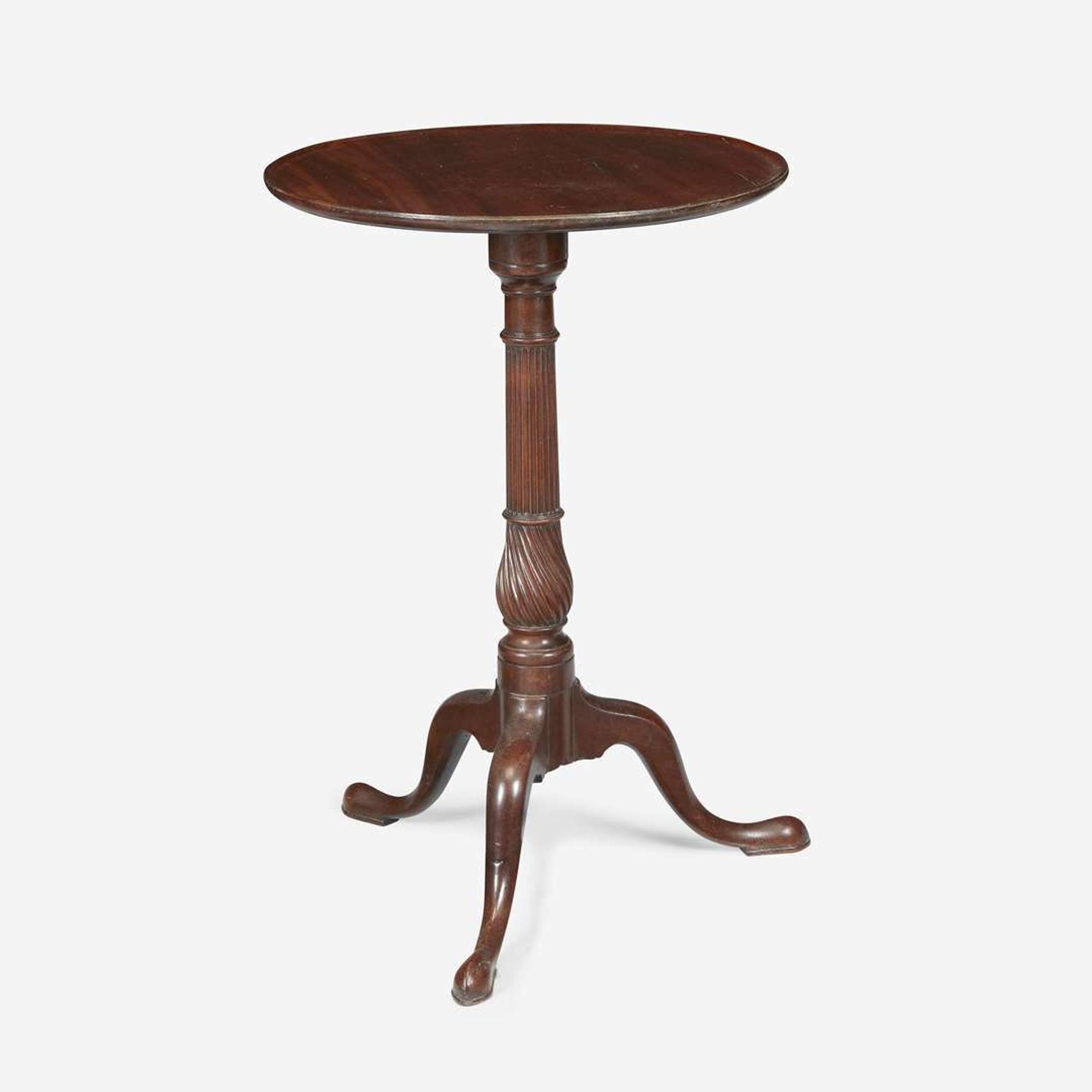 A Federal carved mahogany candlestand together with turned wood bowl The table probably Rhode Island, late 18th century and 19th century