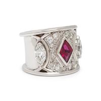Diamond, Ruby, and White Gold Ring