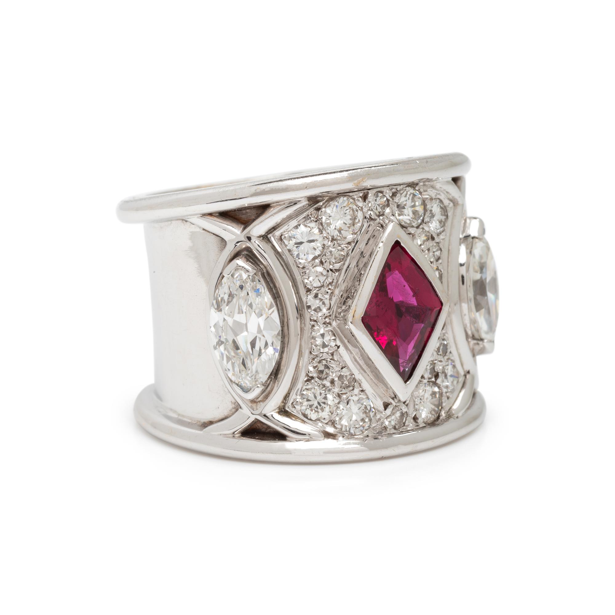 Diamond, Ruby, and White Gold Ring