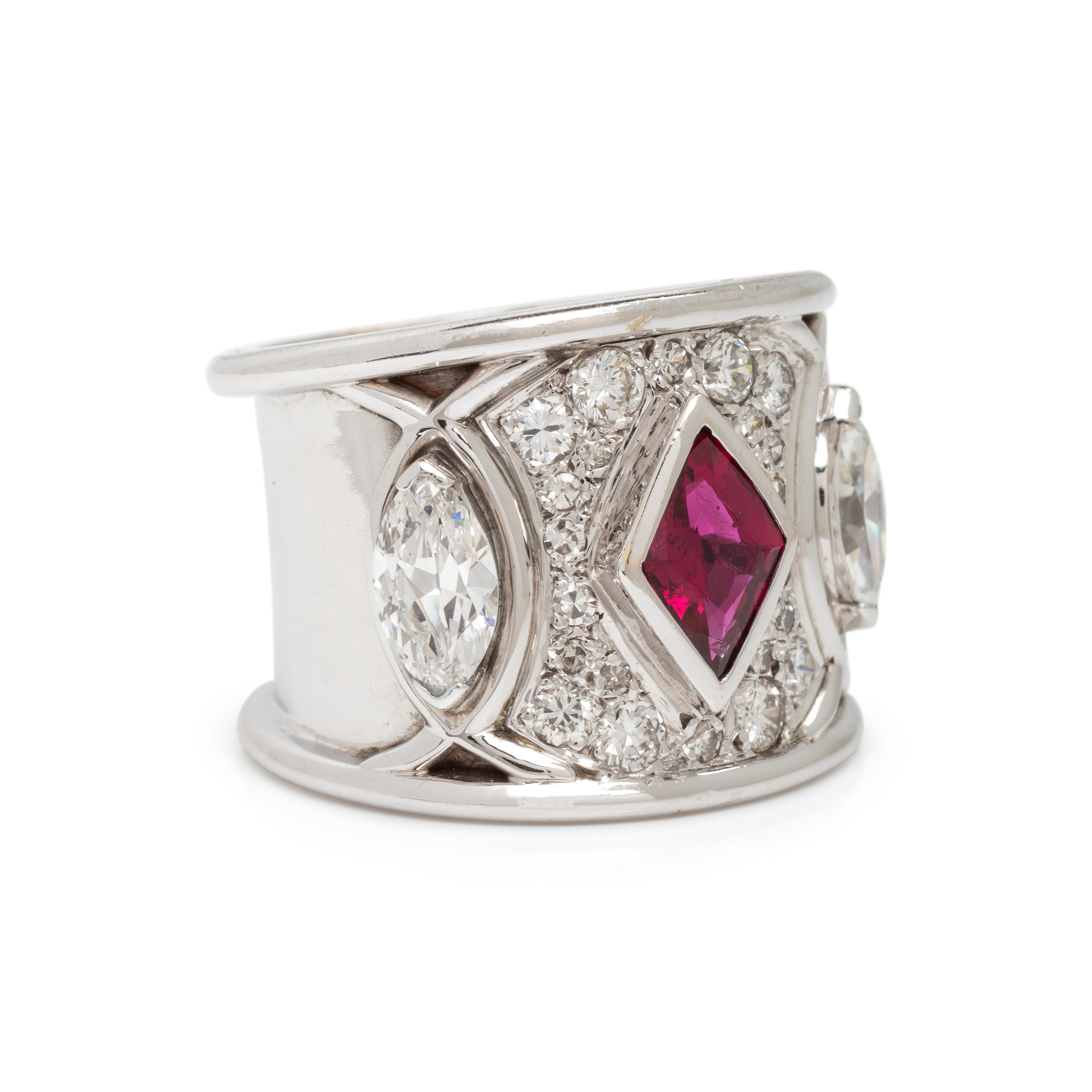 Diamond, Ruby, and White Gold Ring