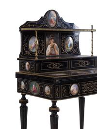 A Napoleon III Porcelain Mounted Ebonized Bonheur du Jour