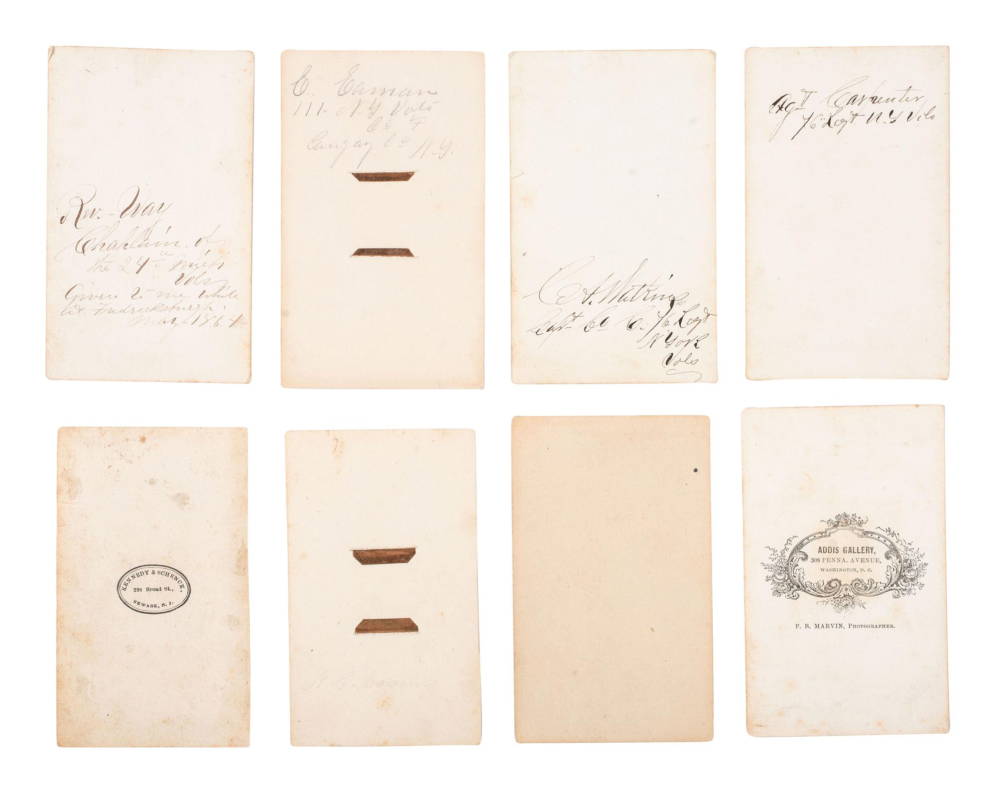 [CIVIL WAR]. CDV album presented to William V. Hopkins, Company K, 76th New York Regiment, WIA Gettysburg, containing images of identified soldiers from New York and Michigan.