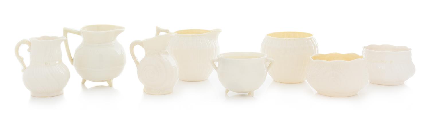 Four Belleek Creamer and Sugar Sets Height of tallest 3 5/8 inches. — FOURTH AND FIFTH GREEN MARK (1946-1965)