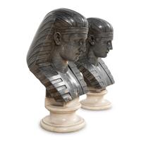 A Pair of Egyptian Revival Grey Variegated Marble Busts of Antinous