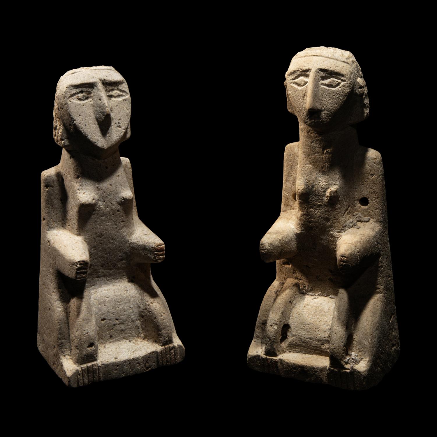 A Pair of South Arabian Limestone Seated Figures