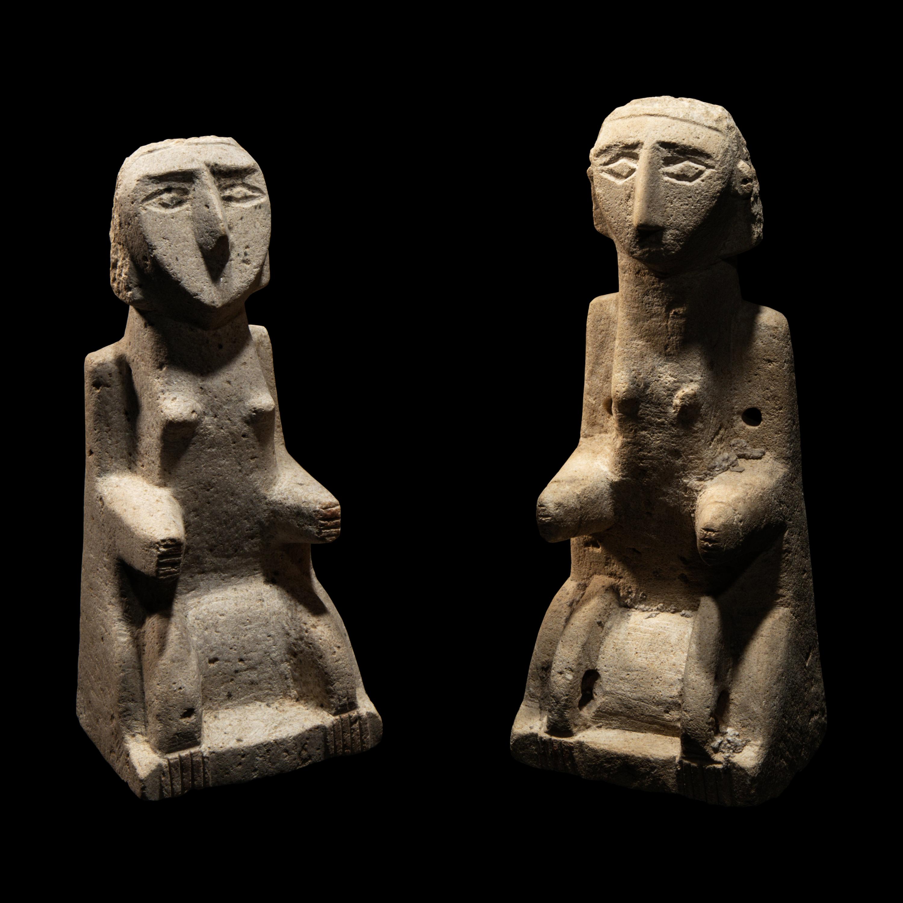 A Pair of South Arabian Limestone Seated Figures