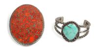 Southwestern Silver and Coral Belt Buckle Height of belt 2 3/8 x 3 1/2 inches.