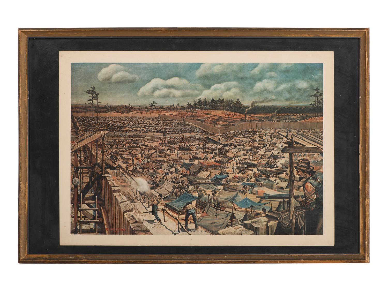 [CIVIL WAR]. 8 framed prints related to Libby Prison, Andersonville, and the trial of Henry Wirz.