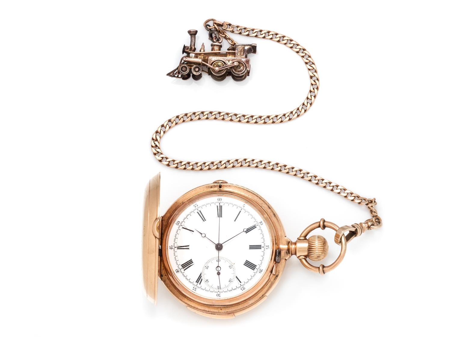 Patek Philippe, 18K Yellow Gold Hunter Case Chronograph Minute Repeater Pocket Watch, Circa 1886