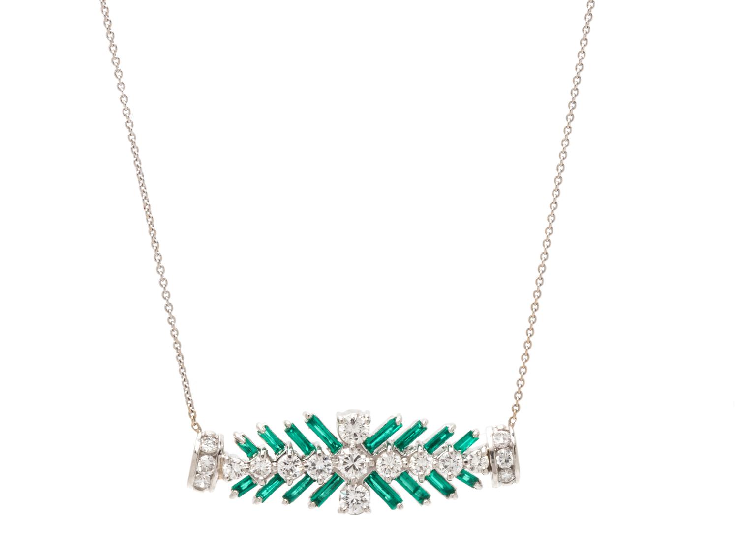 A Platinum, White Gold, Diamond and Emerald Necklace,