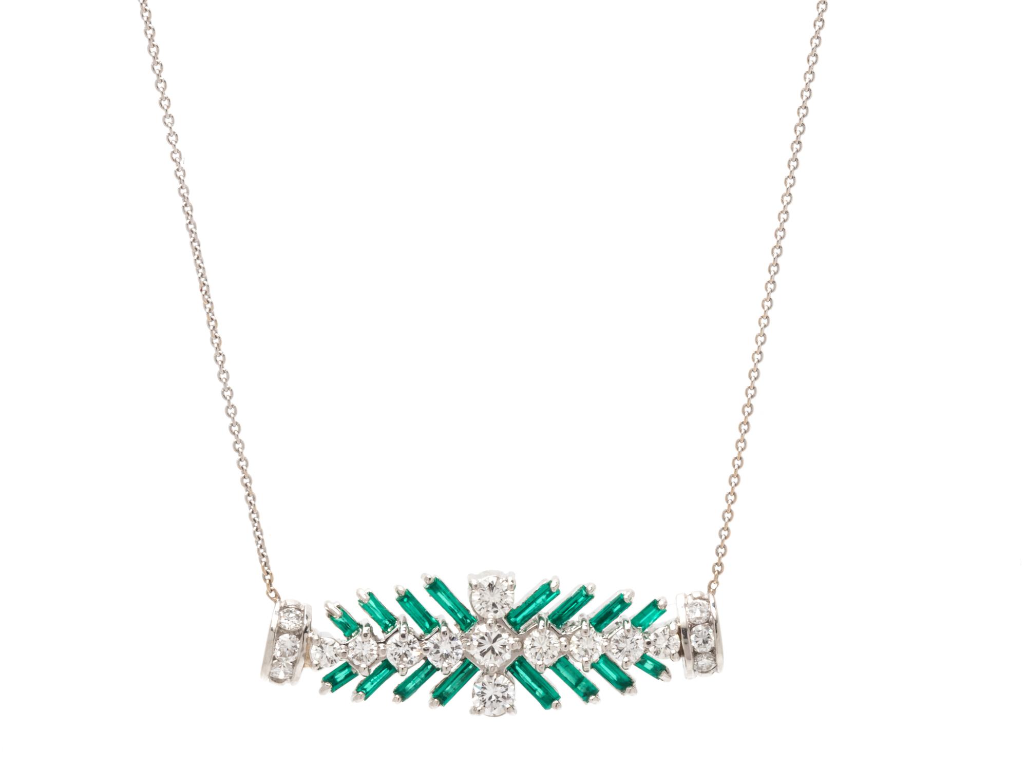 A Platinum, White Gold, Diamond and Emerald Necklace,