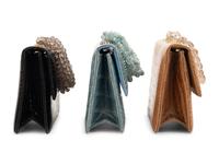 Three Darby Scott Alligator Flap Bags with Stone Handles: One Black, One Tan, One Blue
