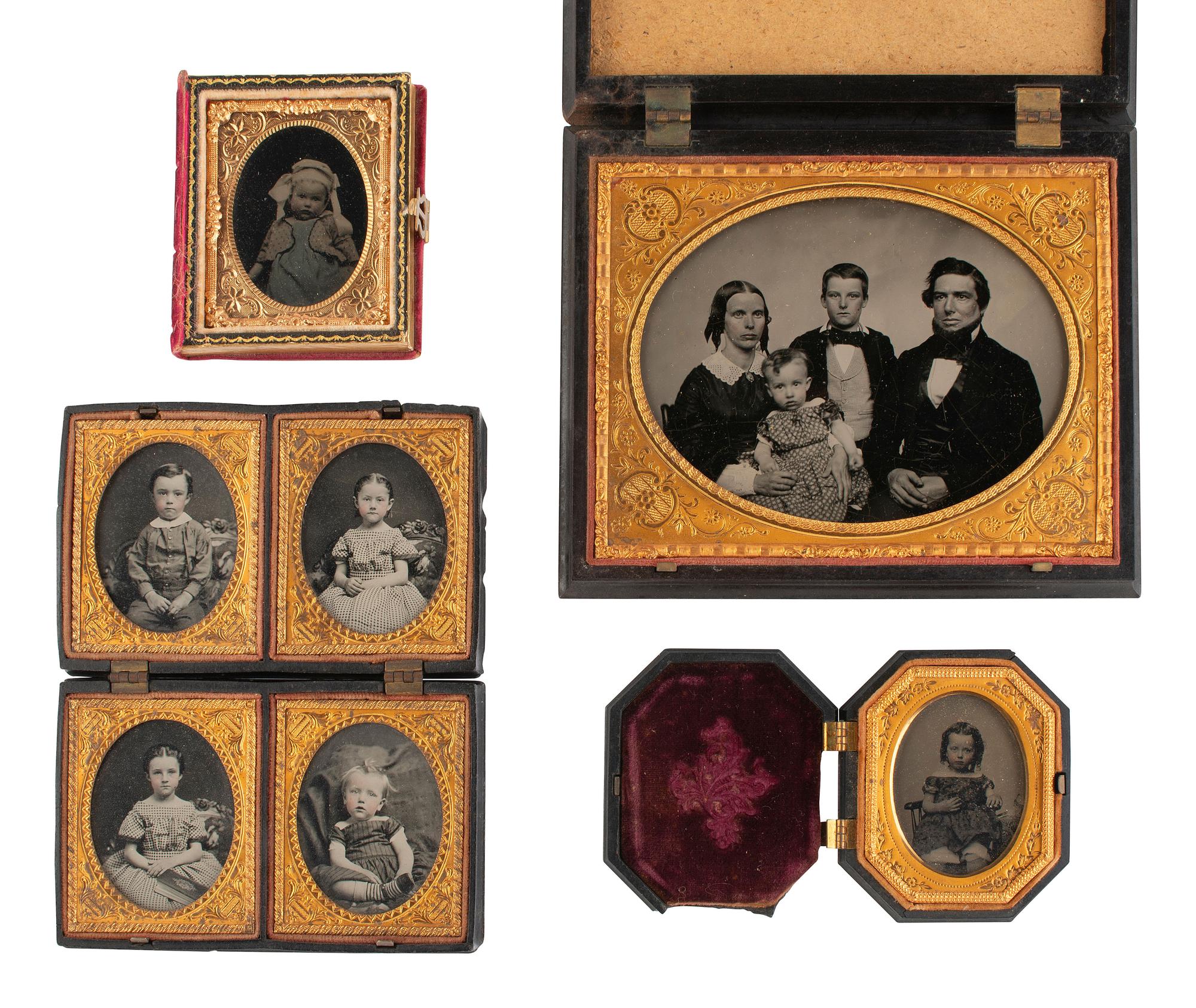 [EARLY PHOTOGRAPHY]. 19 assorted images featuring children & babies, mostly ambrotypes & tintypes.