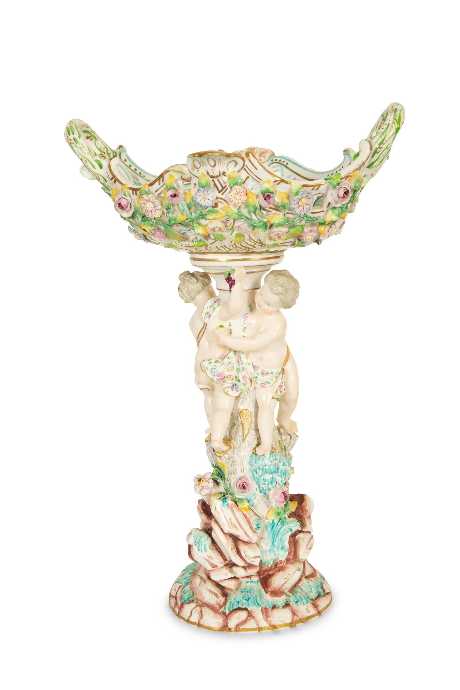 A German Porcelain Centerpiece With Oval Basket — 19th Century