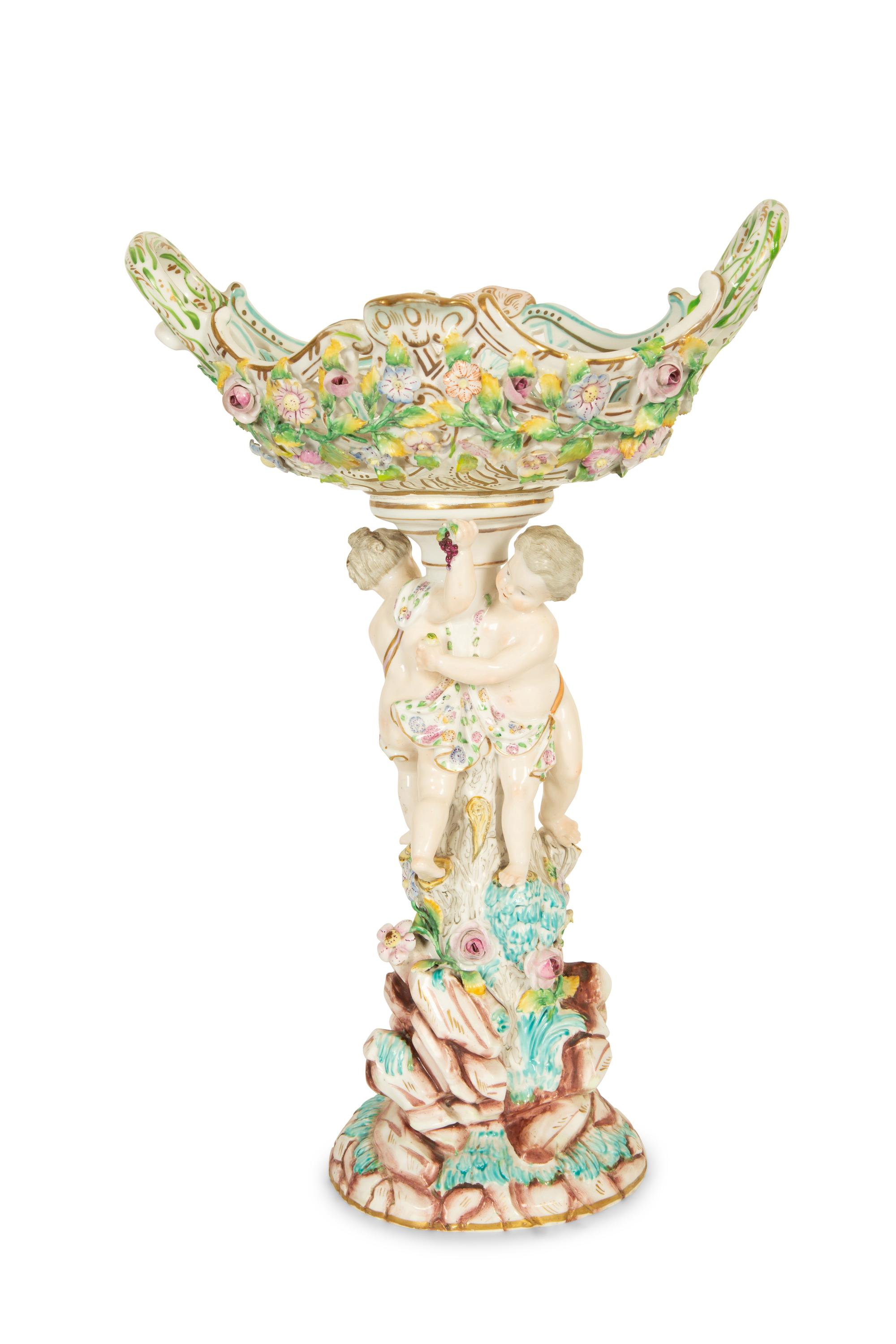 A German Porcelain Centerpiece With Oval Basket — 19th Century
