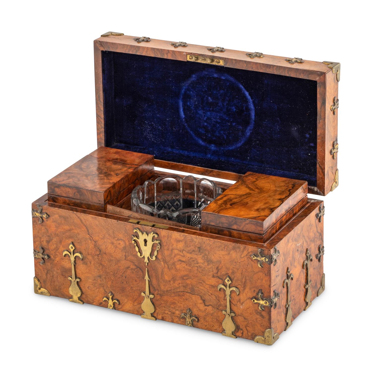 A Victorian Brass Banded Burlwood Tea Caddy