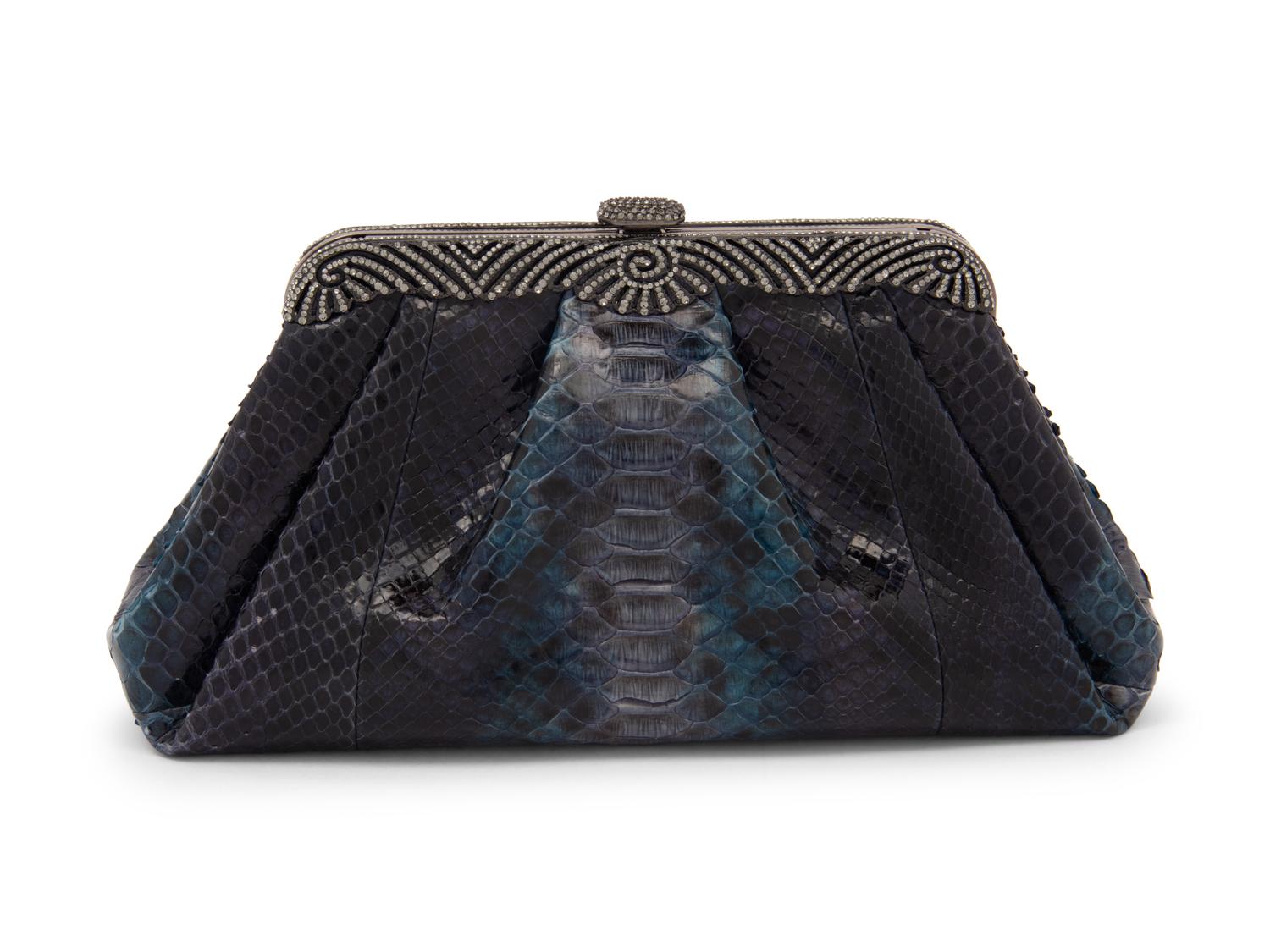 Judith Leiber Blue Python Clutch, 2000s