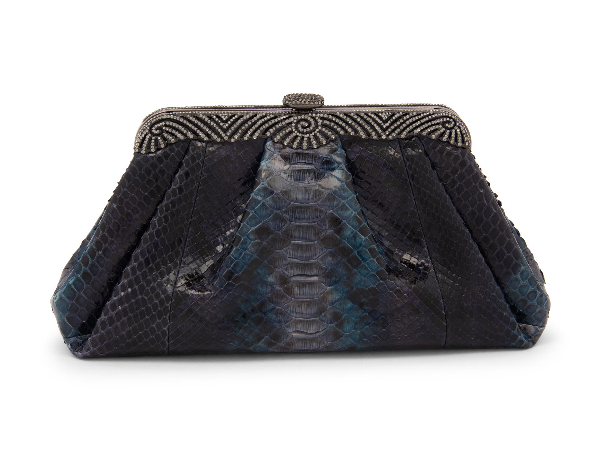 Judith Leiber Blue Python Clutch, 2000s