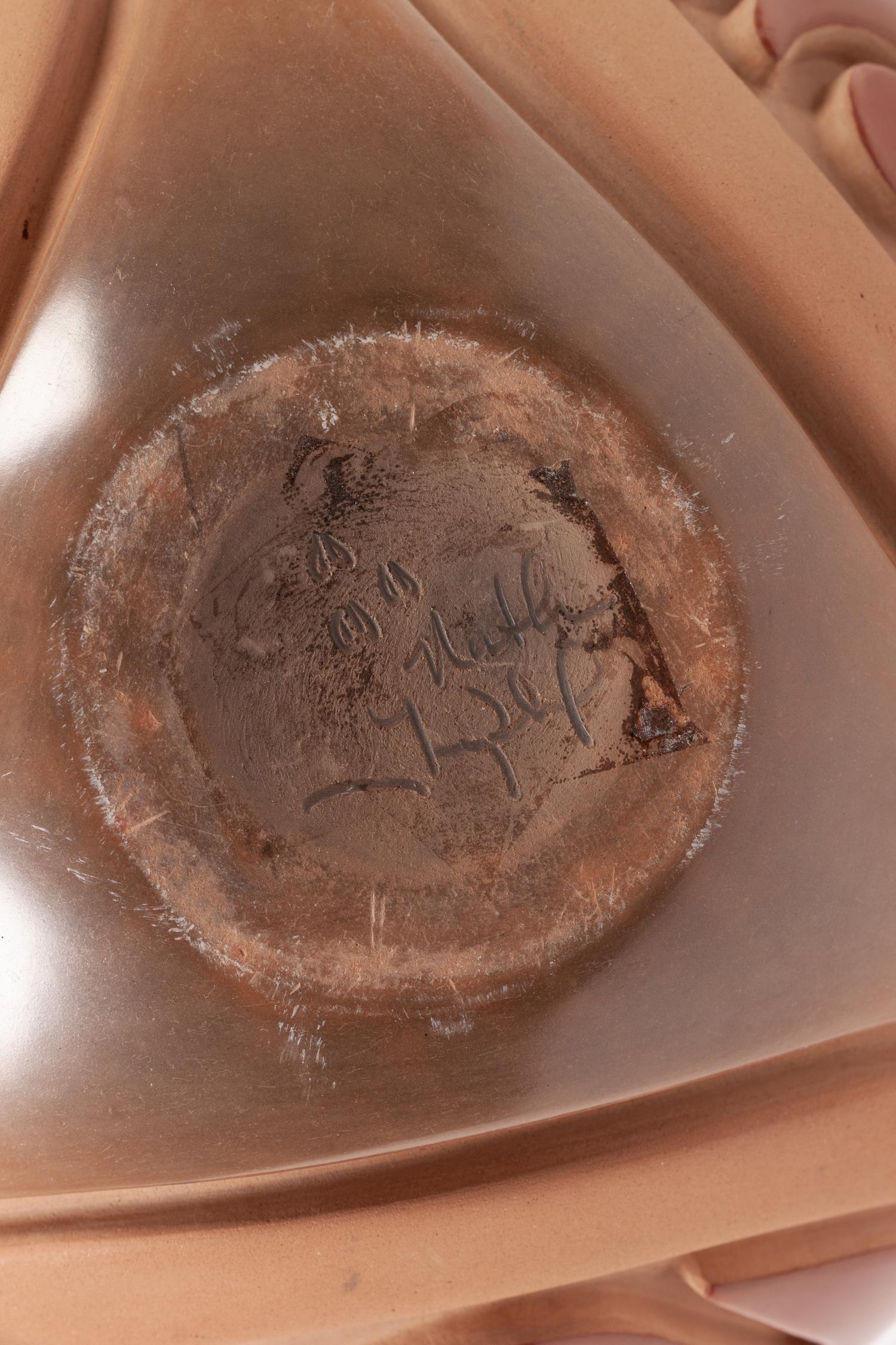 Carved Two-Toned Redware Pottery Jar
