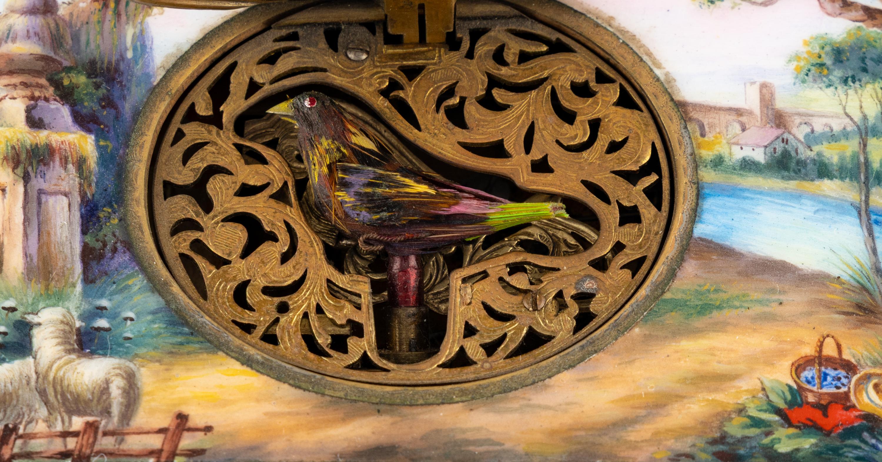 A German Enameled Singing Bird Automaton Box