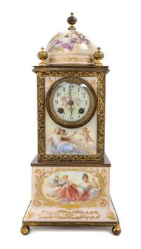 A Vienna Porcelain Mantel Clock Height 17 inches. — RETAILED BY DAVIS, COLLAMORE & CO., 19TH CENTURY