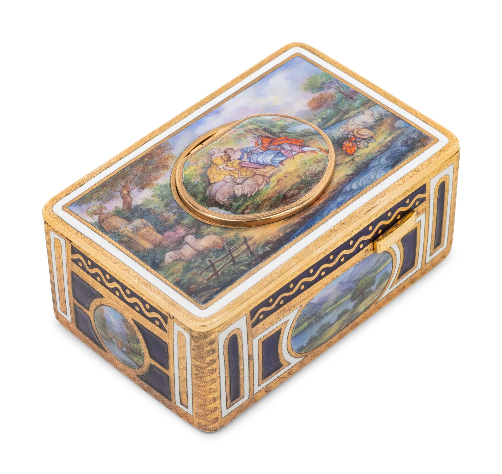 A Continental Enameled Singing Bird Automaton Box